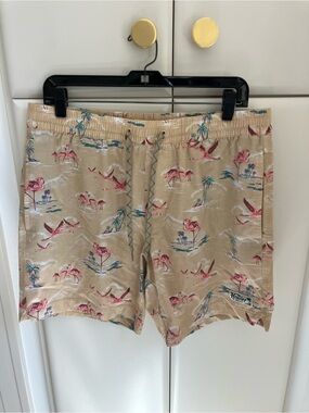 Howler Brothers Beige Shorts with Pink Flamingo Print